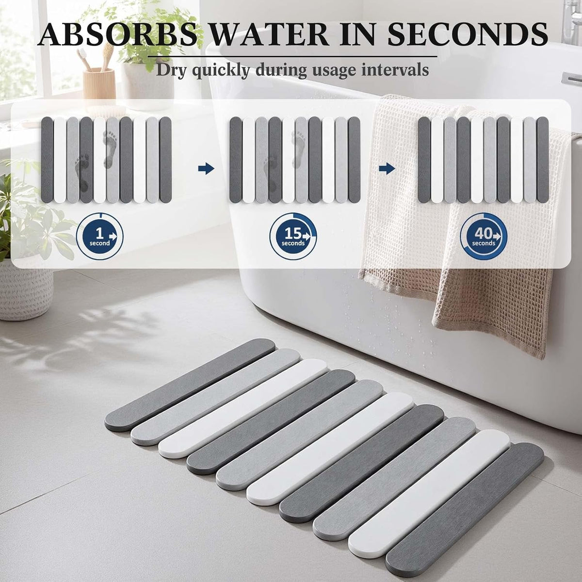 AOVOX Stone Bath Mats for Bathroom, 23.6 x 15.3 Inch Foldable Super Absorbent Diatomaceous Earth Bath Mat, Non Slip Quick Drying Bathroom Shower Rugs, Easy to Clean and Storage (Rounded Edge)