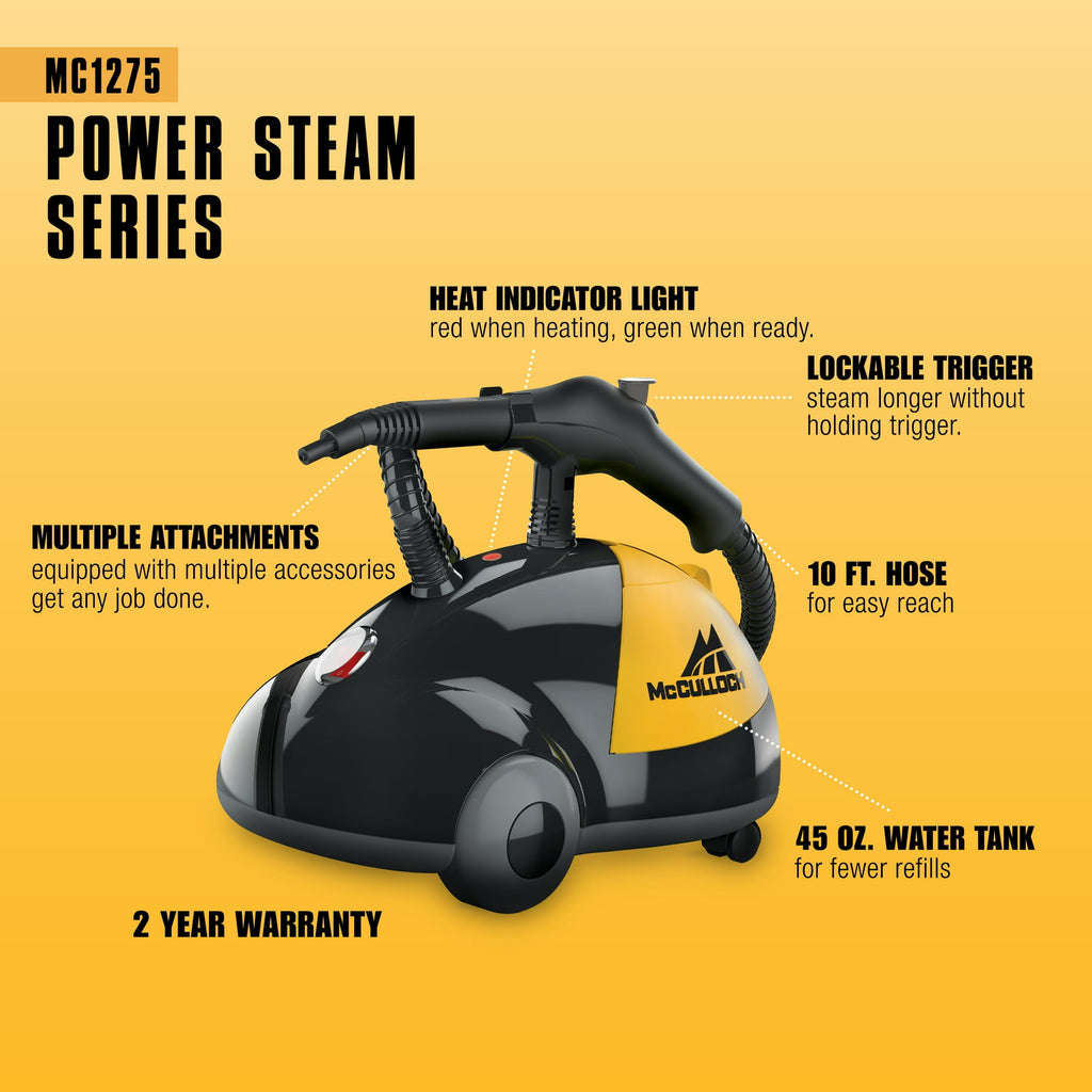 Rebelduck MC1275 Heavy-Duty Steam Cleaner, 45 Minute Runtime, 18 Accessories: Mop Head, Brushes, & More - Built for Home, Tile, Grout, Carpet, Furniture, Car Detailing, & Commercial Deep Cleaning