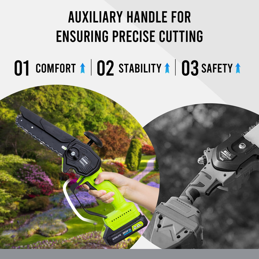 2-in-1 Cordless Pole Saw & 6" Electric Mini Chainsaw,21V 2.0 Ah Battery Powered Brushless Pole Chainsaw ,13 FT Max Reach for Tree Trimming,5.29 lbs Lightweight,with Replacement Chain