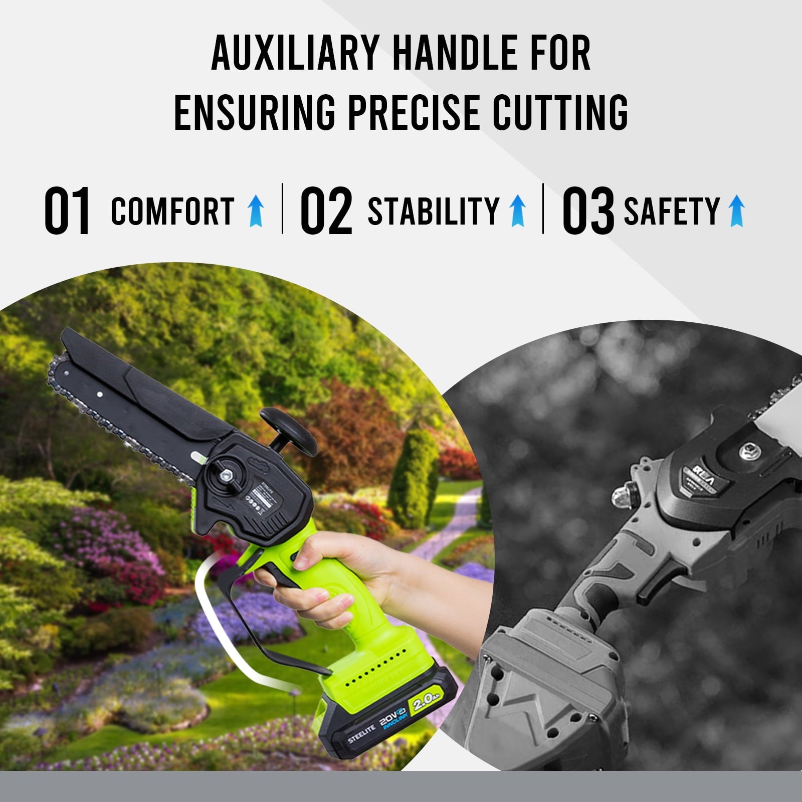 2-in-1 Cordless Pole Saw & 6" Electric Mini Chainsaw,21V 2.0 Ah Battery Powered Brushless Pole Chainsaw ,13 FT Max Reach for Tree Trimming,5.29 lbs Lightweight,with Replacement Chain