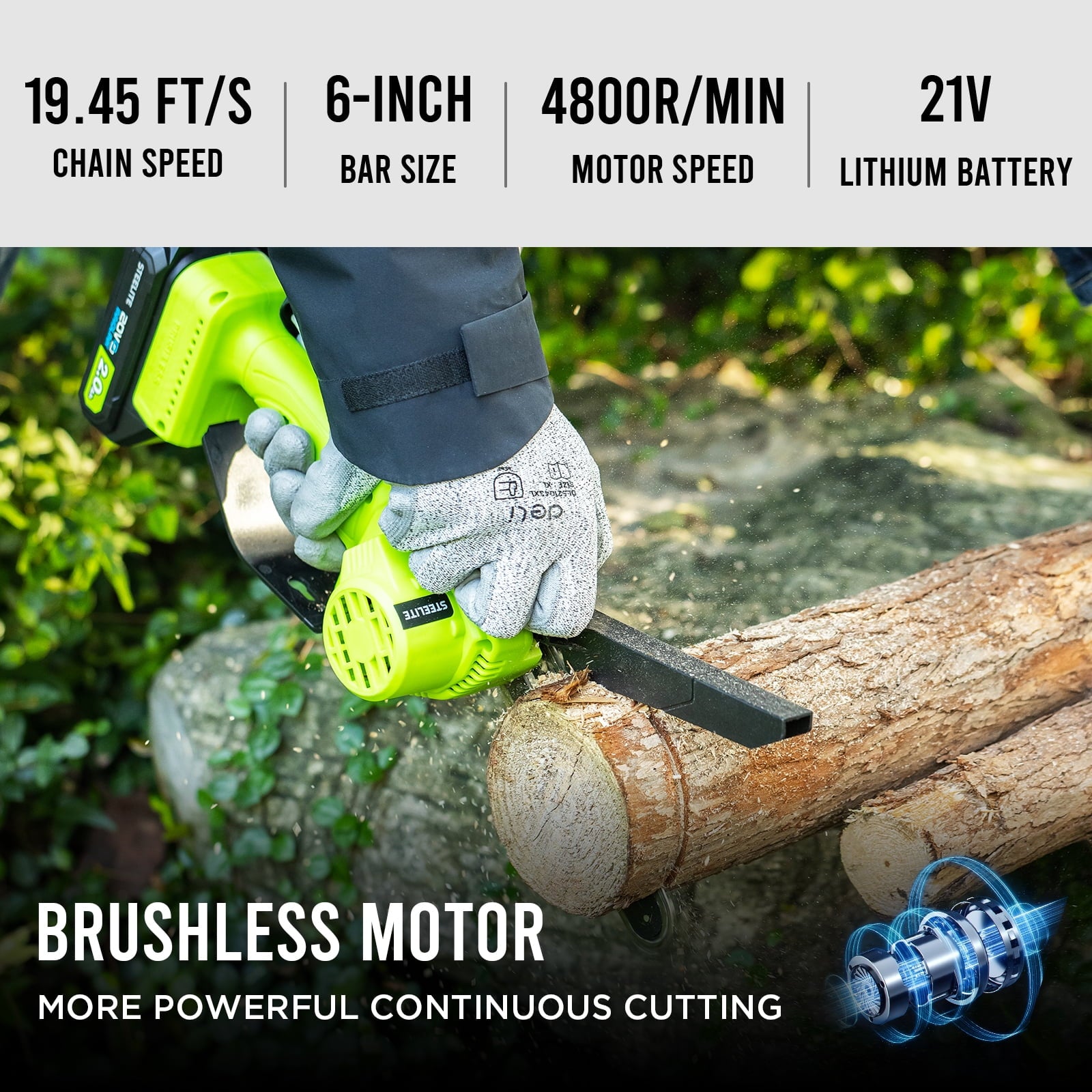 2-in-1 Cordless Pole Saw & 6" Electric Mini Chainsaw,21V 2.0 Ah Battery Powered Brushless Pole Chainsaw ,13 FT Max Reach for Tree Trimming,5.29 lbs Lightweight,with Replacement Chain