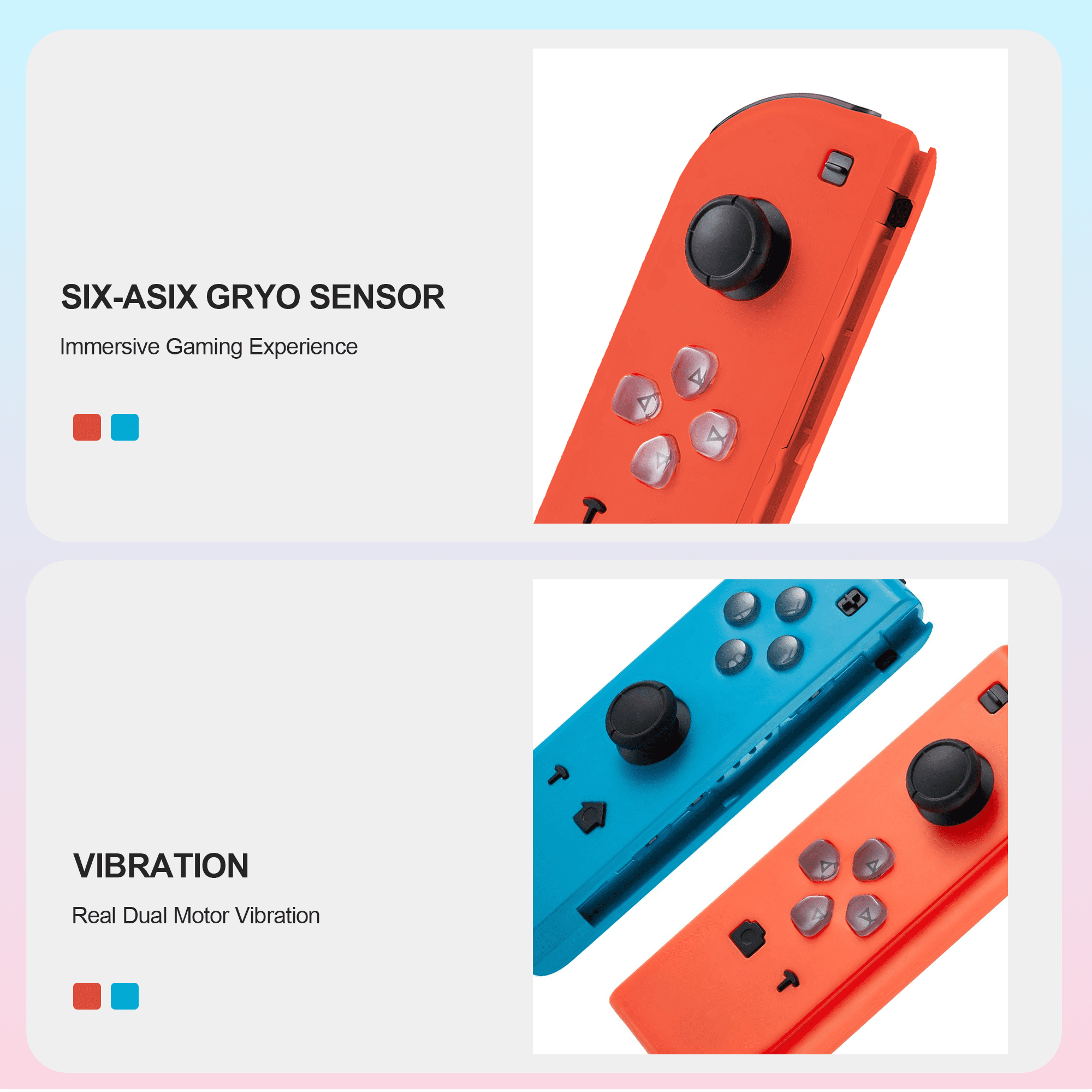 Rebelduck Wireless Switch Controllers Compatible With OLED/Lite, Support Wake-up and 6-Axis Gyro With Wrist Straps (Red and Blue)