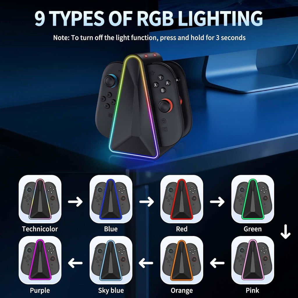 Rebelduck Charging Dock for Nintendo Switch 2 Joy‑Con, 4‑in‑1 Magnetic Fast Charging Station with RGB Lights, Dual‑Direction Charging, Weighted Base & LED Indicators – Compatible with Switch 2 Controllers