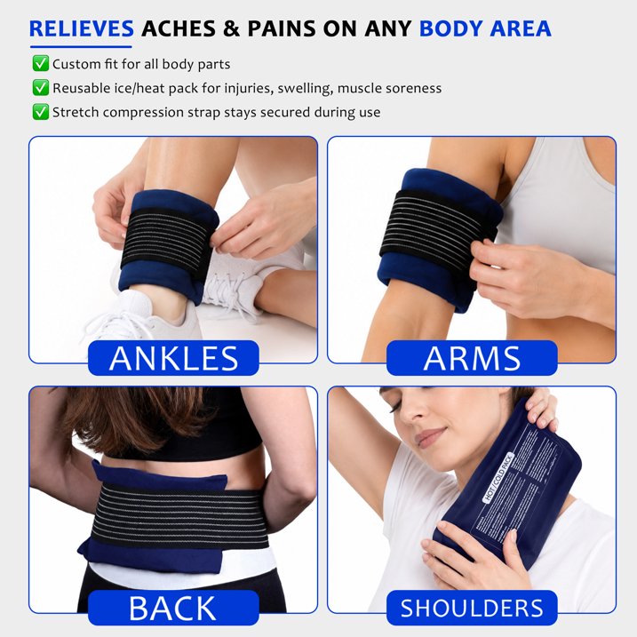 Ice Pack (3-Piece Set) – Reusable Hot and Cold Therapy Gel Wrap Support Injury Recovery, Alleviate Joint and Muscle Pain – Rotator Cuff, Knees, Back & More