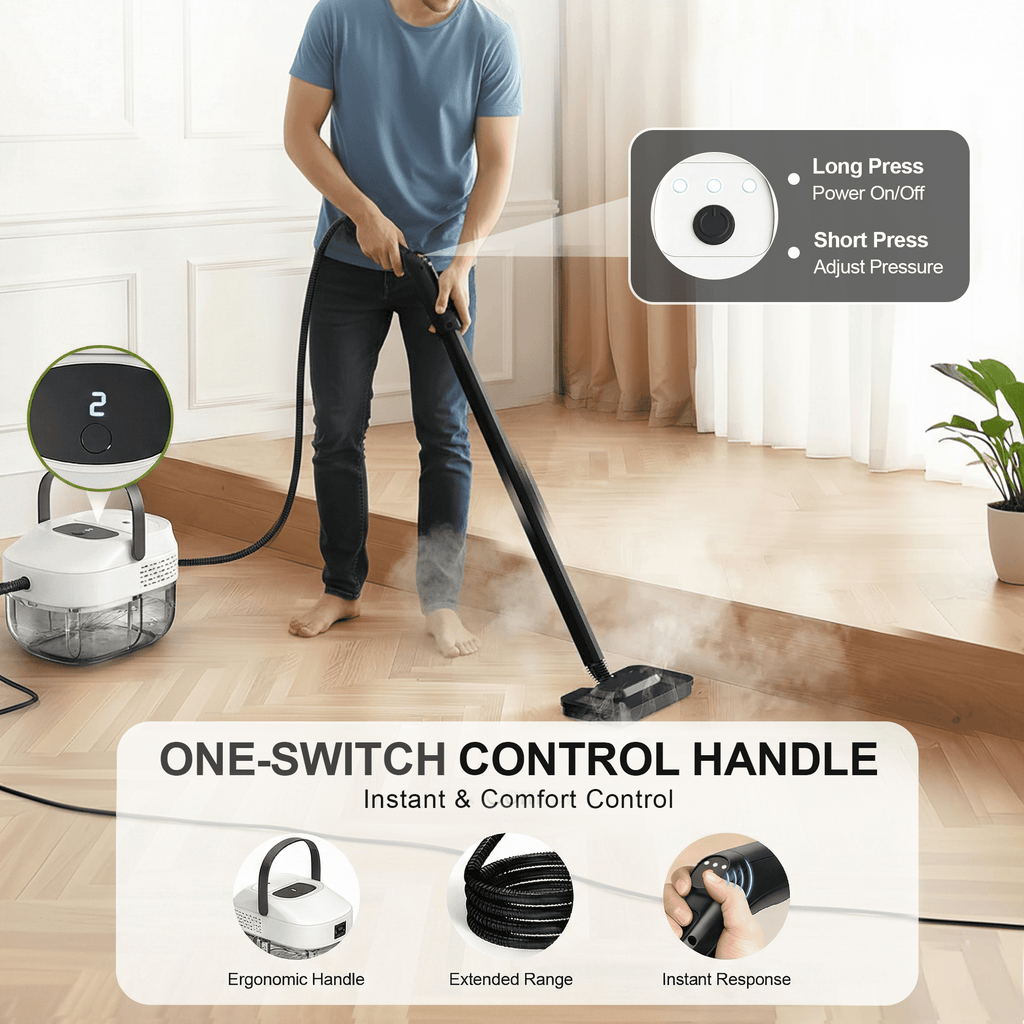Powerful Steam Cleaner – 15s Heat-Up 2500W Handheld Steamer with 3-Level Adjustable Handle 1.6L Tank & 16 Accessories – Portable Steamer for Home, Car, Grease, Grout, Tile & Upholstery
